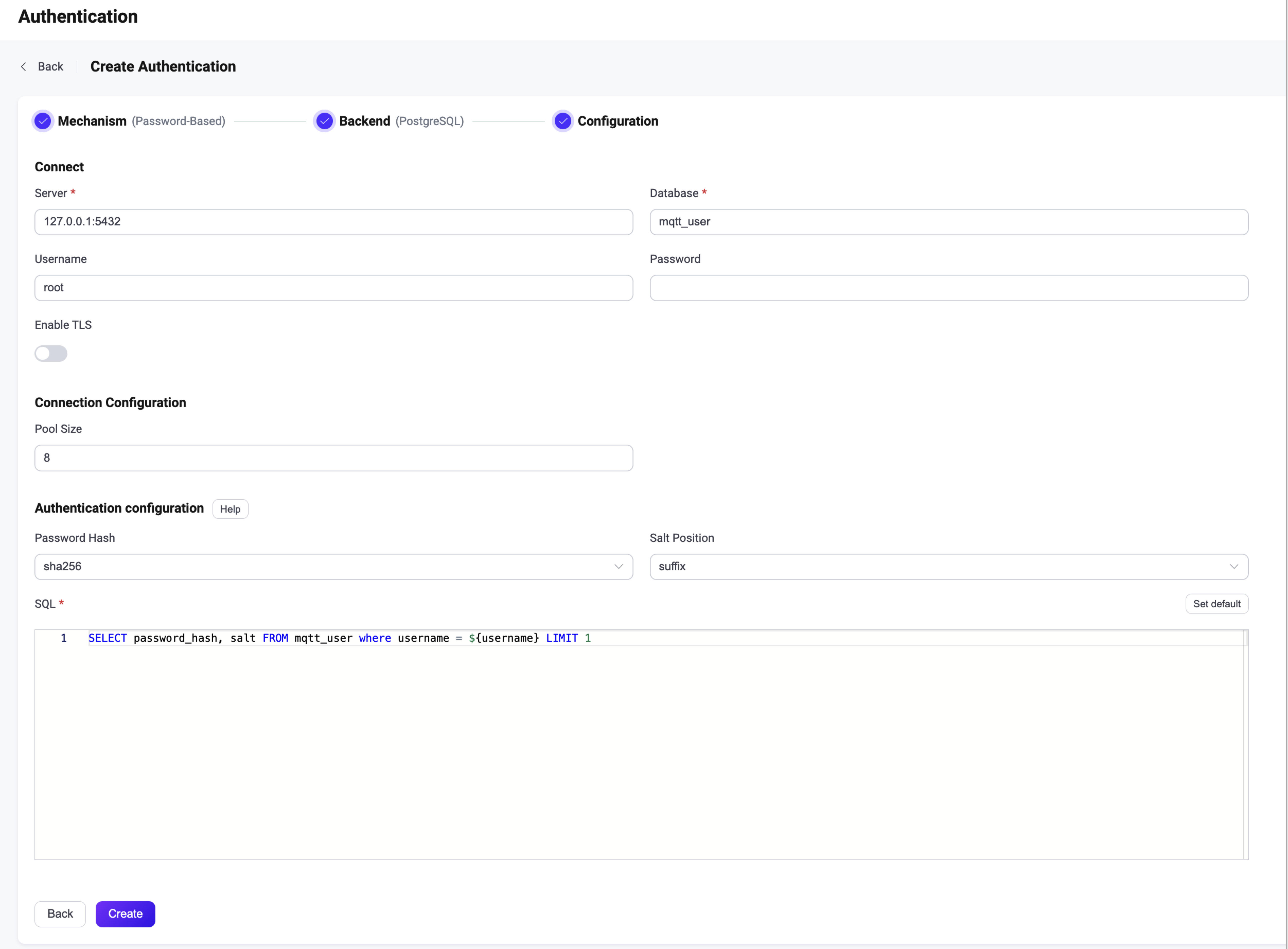 Authentication with postgresql