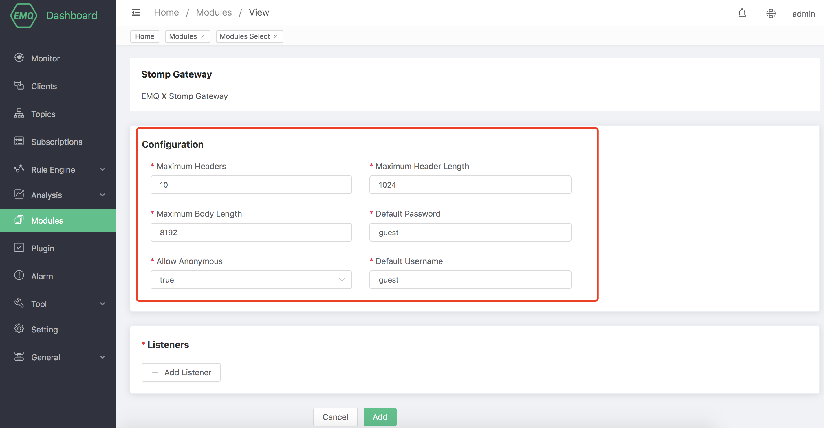 Configure Stomp Protocol Gateway